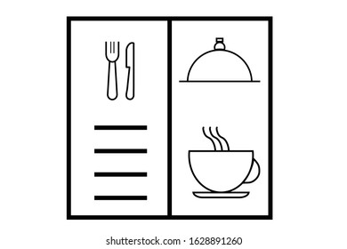 Menu with cloche symbol line icon. Cookery book, cafe, order. Restaurant concept. Vector illustration can be used for topics like food, catering, service