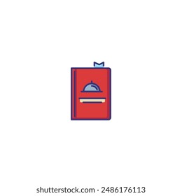 Menu with cloche symbol line icon. Cookery book, cafe, order. Restaurant concept. Vector illustration can be used for topics like food, catering, service