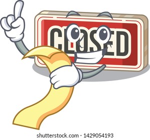 With menu closed sign attached to cartoon door