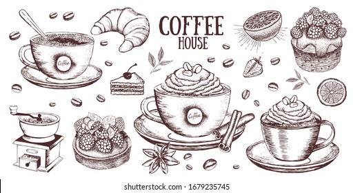 Menú Café. Ilustración dibujada a mano	
