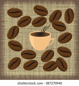 menu coffee mug with coffee beans in vector EPS