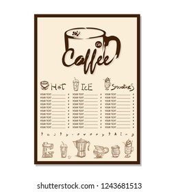 menu coffee shop cafe restaurant template design hand drawing graphic