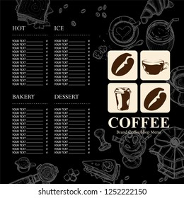 menu coffee shop cafe restaurant template design hand drawing graphic
