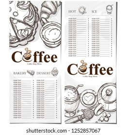 menu coffee shop cafe restaurant template design hand drawing graphic