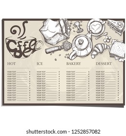 menu coffee shop cafe restaurant template design hand drawing graphic