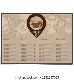 menu coffee shop cafe restaurant template design hand drawing graphic