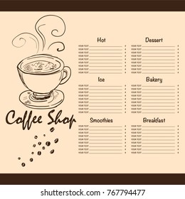 menu coffee shop cafe restaurant template design hand drawing graphic 
