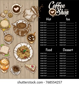 menu coffee shop cafe restaurant template design hand drawing graphic 