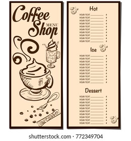 menu coffee shop cafe restaurant template design hand drawing graphic 