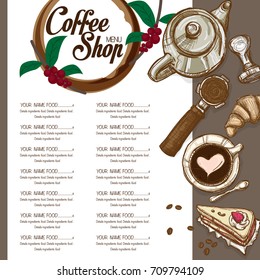menu coffee shop restaurant template design hand drawing graphic