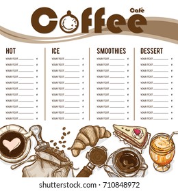 menu coffee shop restaurant template design hand drawing graphic 