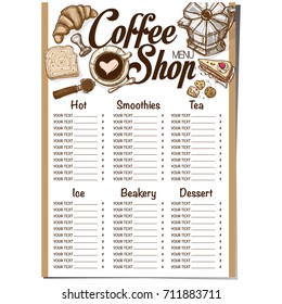 menu coffee shop restaurant template design hand drawing graphic 