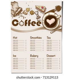 menu coffee shop restaurant template design hand drawing graphic 