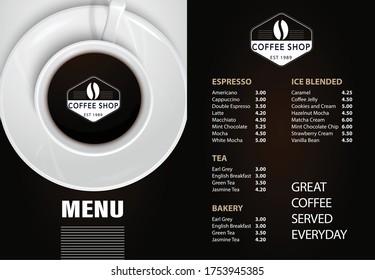 Menu coffee shop size a4 dark brown color