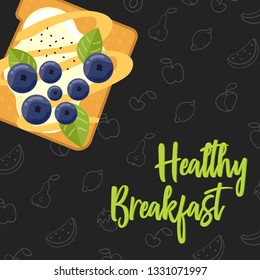 Menu concept for restaurant and cafe. Breakfast menu template. Healthy breakfast menu template.  Flat style sandwich. Vector Illustration with hand drawn fruits and vegetables.  Vector Illustration