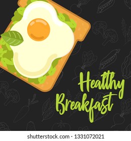 Menu concept for restaurant and cafe. Breakfast menu template. Healthy breakfast menu template.  Flat style sandwich. Vector Illustration with hand drawn fruits and vegetables.  Vector Illustration