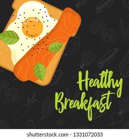 Menu concept for restaurant and cafe. Breakfast menu template. Healthy breakfast menu template.  Flat style sandwich. Vector Illustration with hand drawn fruits and vegetables.  Vector Illustration