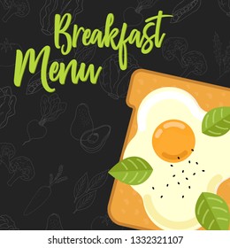 Menu concept for restaurant and cafe Breakfast menu template. Flat style sandwich Vector Illustration with hand drawn fruits and vegetables. Vector Illustration