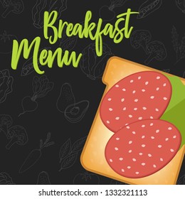Menu concept for restaurant and cafe Breakfast menu template. Flat style sandwich Vector Illustration with hand drawn fruits and vegetables. Vector Illustration