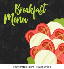 Menu concept for restaurant and cafe. Breakfast menu template. Flat style sandwich. Vector Illustration with hand drawn fruits and vegetables. Vector Illustration 
