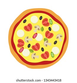 Menu concept. Vegetarian pizza.  Fast food. Flat style illustration. Vector illustration.