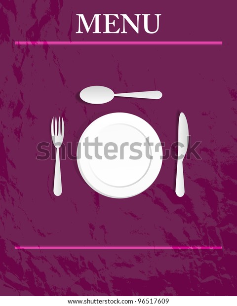 Menu cover with\
fork, knife, spoon and\
plate