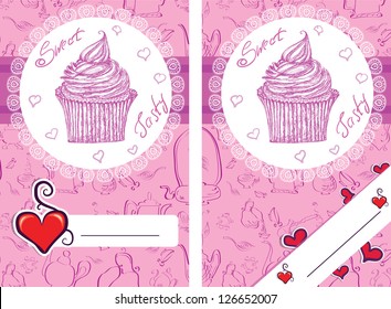 Menu cover with hand drawn cupcake