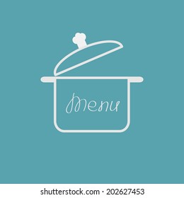Menu cover with open saucepan. Flat design style. Vector illustration.