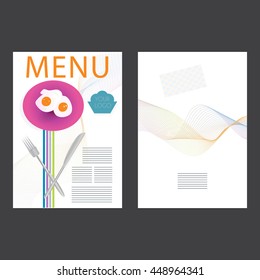 Menu cover, poster, booklet, presentation with the bright background of the omelet 