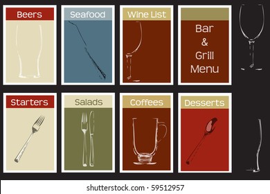 A Menu Cover Set For A Bar And Grill Steak House Concept, Includes Typeface Information