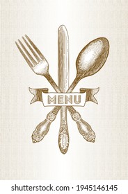 Menu cover template with cutlery and menu lettering