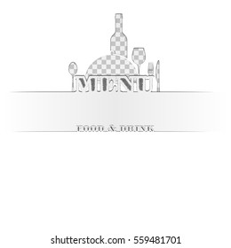 Menu Cover Template food and drink cut out of paper. The image on a white background is compatible with any image or text.
