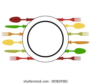 Menu cover.Menu with cutlery vector illustration.Kitchen design background vector.Template for menu card.Cutlery color background.