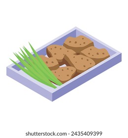 Menu crispy tray icon isometric vector. Fresh dinner piece. Wing meat bowl