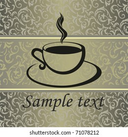 Menu. Cup of coffee with floral design elements. Vector illustration.