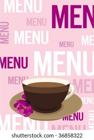 Menu with cup coffee and orchid