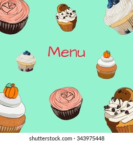 Menu with cupcake in vector