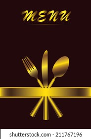 menu with cutlery on brown background