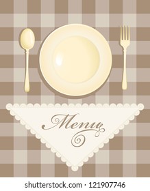 menu with cutlery on checkered background