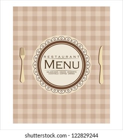 Menu with cutlery on checkered background