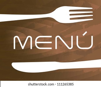 menu with cutlery  over wooden texture background. vector