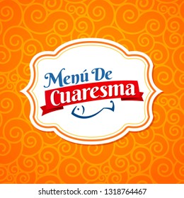 Menu De Cuaresma, Lenten Menu Spanish Text, Lent Sea Food Vector Emblem Menu Cover Design