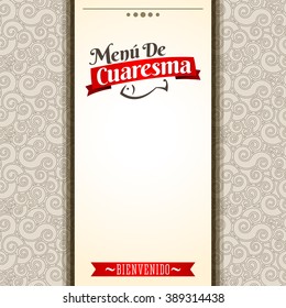 Menu de Cuaresma - Lenten menu spanish text - Lent sea food vector menu cover design - During the season of Lent is tradition to eat a meat-free menu in latin america