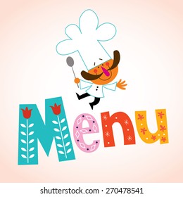 Menu decorative lettering with chef character