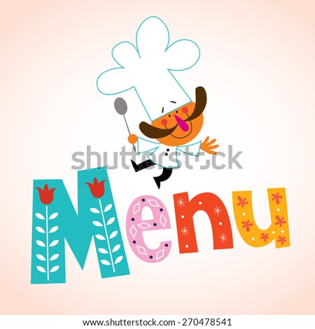 Menu decorative lettering with chef character