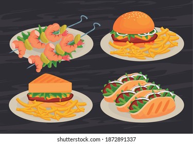 menu of delicious fast food icons vector illustration design