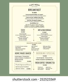 Menu Design For Breakfast Restaurant Cafe Graphic Design Template Layout Vintage Style 