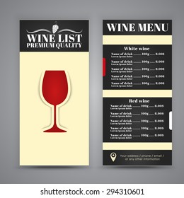 Menu design (brochures, flyers) for wine shops, cafes or restaurants. Vector illustration.