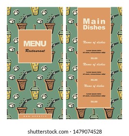 Menu design for cafe, coffee shop, bistro, restaurant. Hand-drawn vector illustration in pastel colors, retro style.