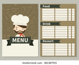 Menu design. Chef. Cookware. Kitchen utensils. Food, fruits, vegetables and spices. Cooking. Hand-drawn seamless pattern. Pattern are not cropped and can be edited.  All elements are hidden under mask